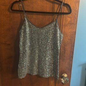 Express Grey and Silver Sequins Tank Top Size S